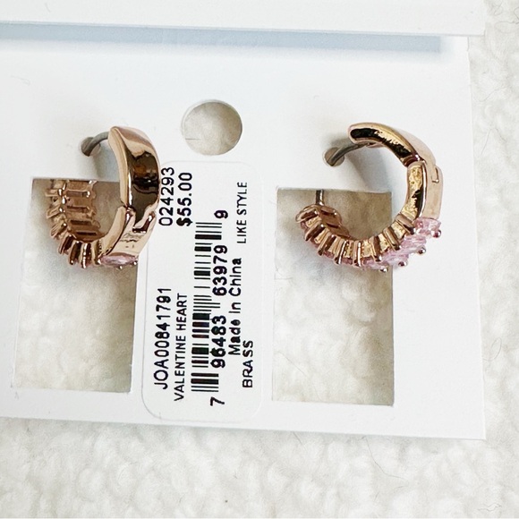 Fossil Gold Brass Tone Valentine Pink Cubic Zirconia Huggie Hoop Earrings, NWT - Picture 5 of 15